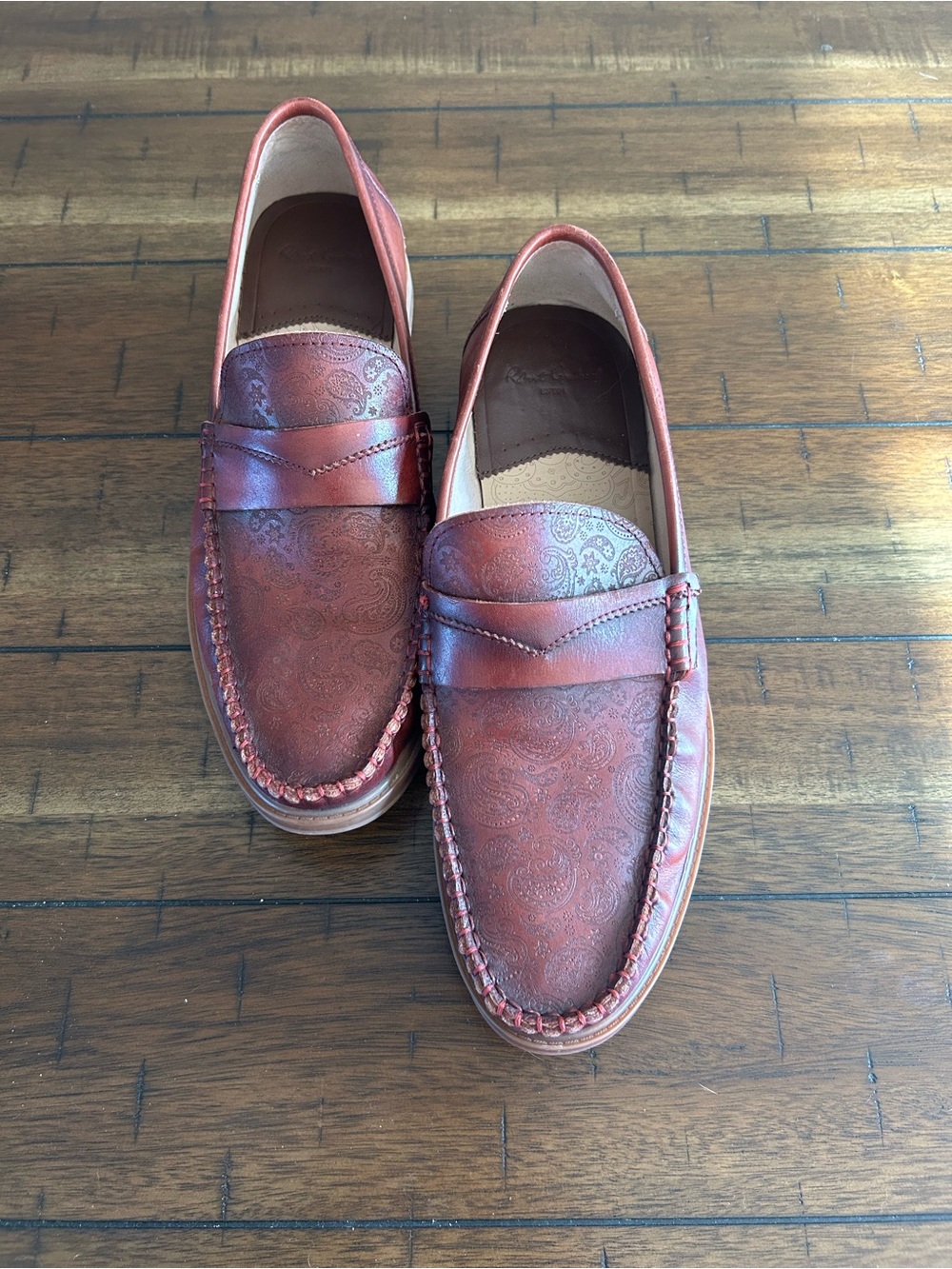 Men's Robert Graham Oxblood/Burgundy Paisley Leather Penny Loafers Size 9 NWOT